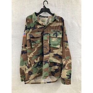 US ARMY Military Woodland Camo Coat BDU Large Long 8415-01-390-8553 patches ***